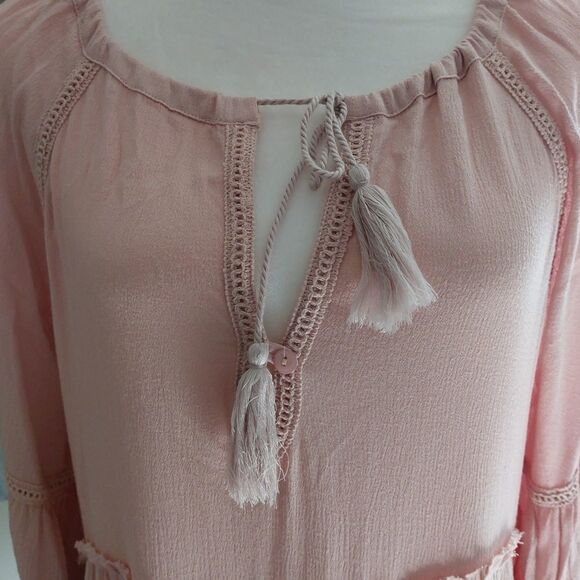 Anthropologie Easel Pink Ruffled Tiered Bohemian Dress Size Small (runs large) - Picture 4 of 11